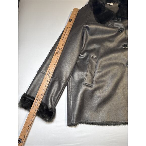 Coldwater Creek Womens XL Gray Metallic Shine Coat Button Up Faux Fur Lined NWOT - Picture 7 of 16